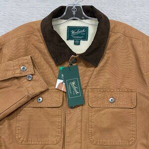 Woolrich Chore Jacket Mens XL Brown Canvas Sherpa Lined Corduroy Collar Barn